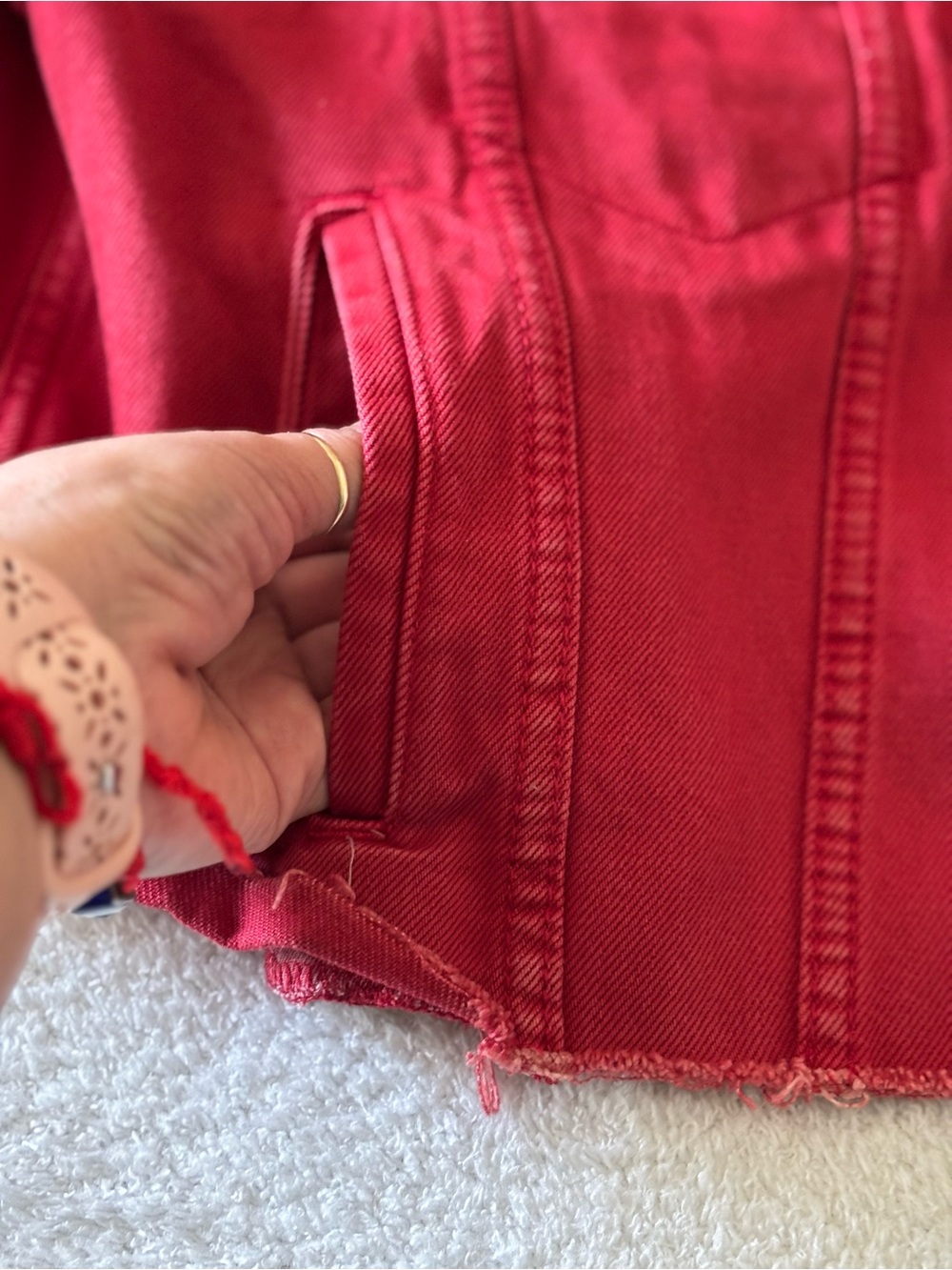 Boyish Red Cropped Button-Front Jean Jacket - Picture 12 of 15